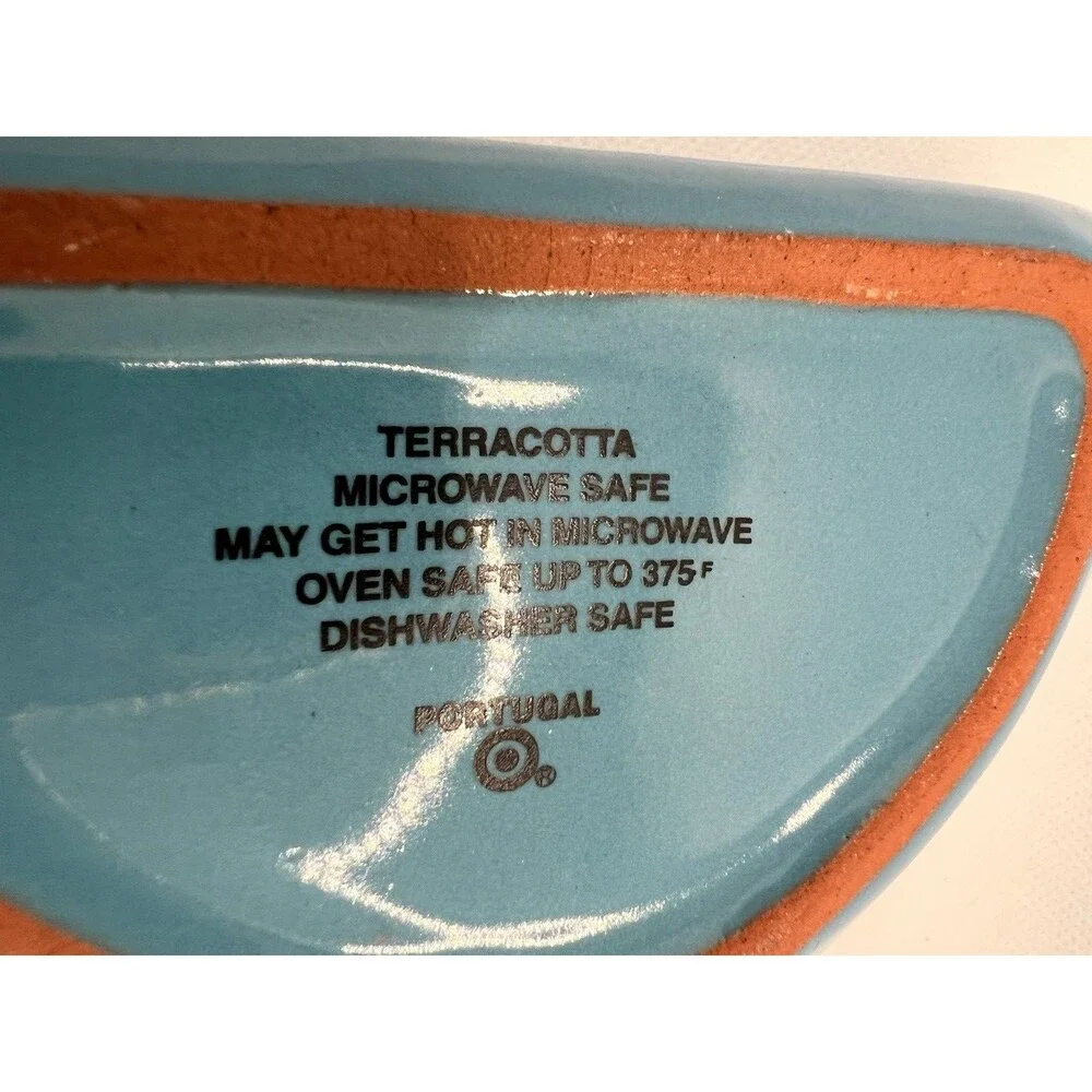 2-PC TERRACOTTA POTTERY BLUE FISH SERVING DISHES BOWLS MADE IN PORTUGAL
